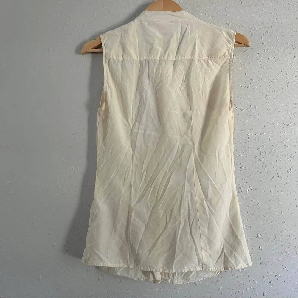 Tory Burch Cream Sleeveless Blouse with Bow 100% Silk Neutral Classic Preppy 14